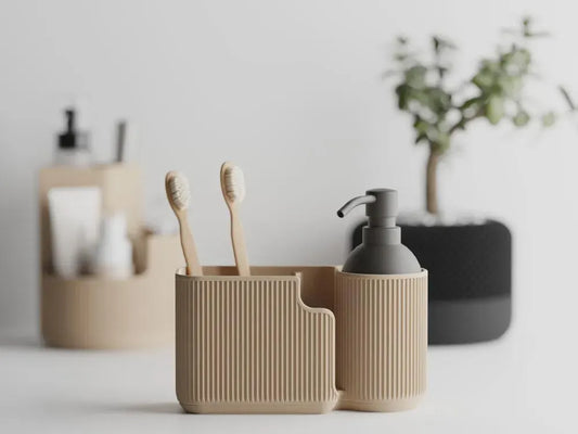 Bathroom Organizer Set | Toothbrush Holder & Soap Dispenser – Minimalist Countertop Storage for Kitchen & Bathroom